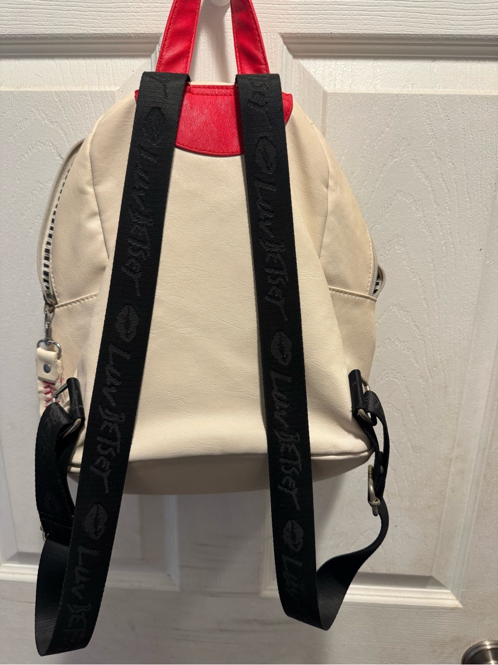 Cream & Red Quilted Baseball Accent Mini Backpack - Picture 5 of 6